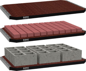 Composite pallets for concrete block machines used in brick, paver and kerbstone production